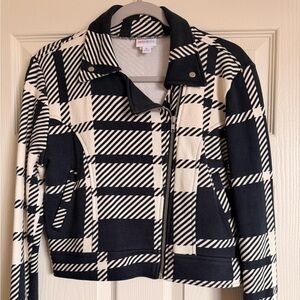 LuLaRoe Black and Cream Plaid Blazer Jacket 100% Cotton New Size Medium